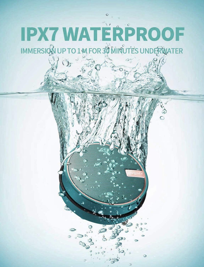 INSMY C12 IPX7 Waterproof Shower Bluetooth Speaker, Portable Small Speaker, Speakers Bluetooth Wireless Loud Clear Sound, Support TF Card Suction Cup for Kayak Canoe Beach Gift (Teal) - Image 2