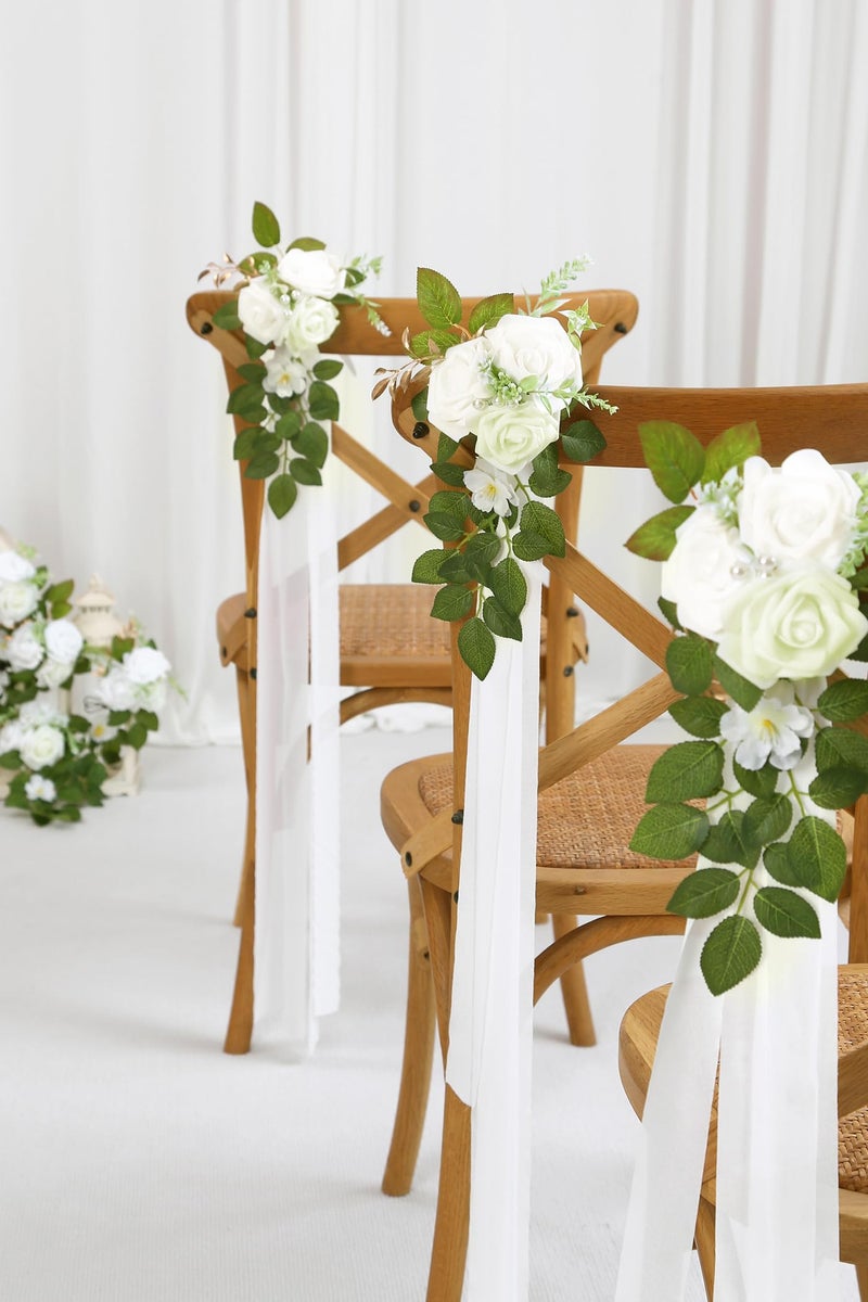 DreamBuilt 10 Wedding Aisle Decorations for Wedding Ceremony White Wedding Chair Decorations Flowers for Wedding Aisle Decor Church Pew Decorations - Image 4