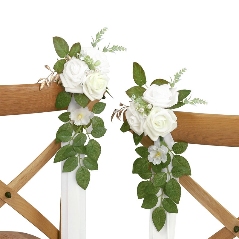 DreamBuilt 10 Wedding Aisle Decorations for Wedding Ceremony White Wedding Chair Decorations Flowers for Wedding Aisle Decor Church Pew Decorations - Image 1