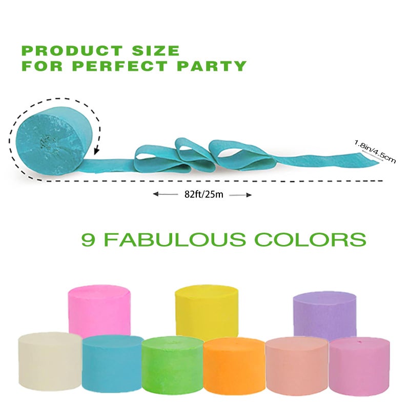 WFAUIBR Crepe Paper Streamers 9 Rolls 738ft,Pack of Rainbow Assorted Colored Party Streamers,9 Colors Streamers Party Supplies, for Birthday Decorations,Rainbow DIY,Wedding Baby Shower (1.8 Inch x 82 Ft/Roll) - Image 2