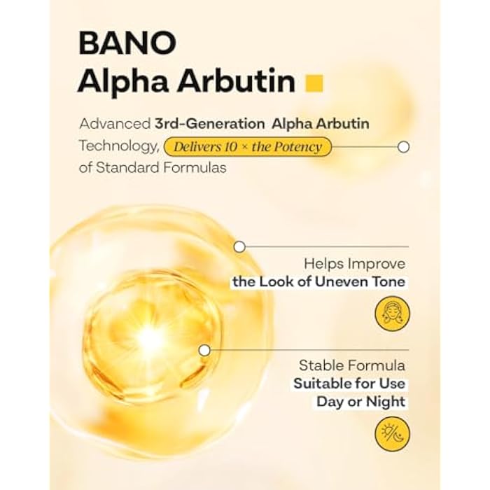 BANO Alpha Arbutin Glow Serum – 2% Alpha Arbutin + Niacinamide for Skin Vitality & Glow, Uneven Tone | Hydrating Hyaluronic Acid | Korean Skincare for Sensitive Skin | Fragrance-Free | 1.01 fl oz - Image 4
