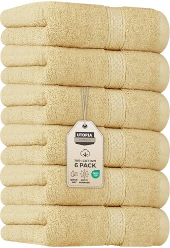 Utopia Towels 6 Pack Premium Hand Towels Set, 16 by 28 inches, 100% Ring Spun Cotton, Ultra Soft and Highly Absorbent 600GSM Towels for Bathroom, Gym, Shower, Hotel, and Spa, Beige - Image 1
