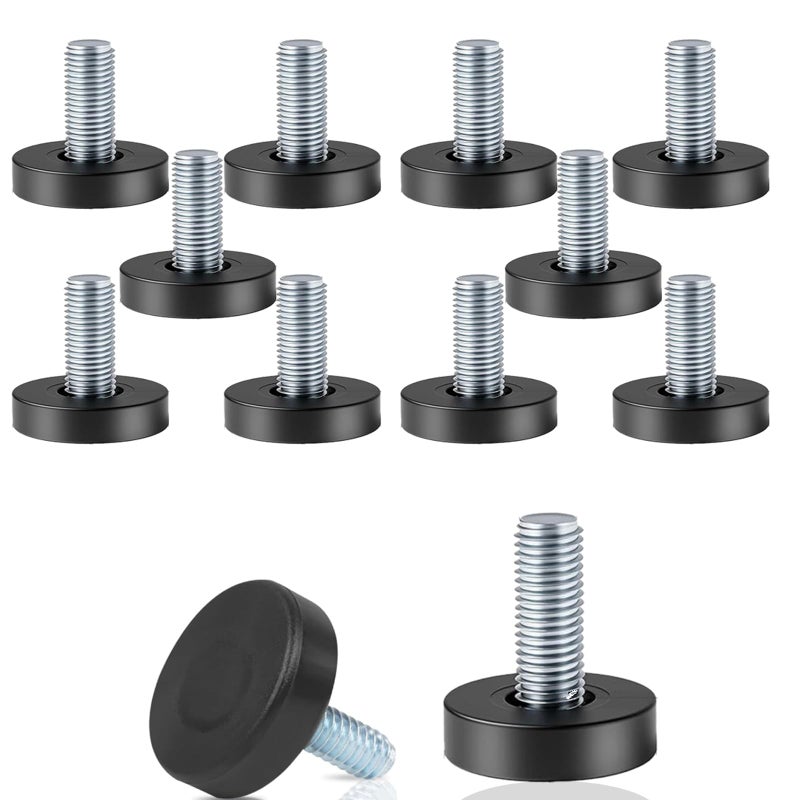 pulwury 12 Pcs 1/4" Thread Leveling Feet, Adjustable Furniture Feet Threaded Screw in for Table Leveling Feet Screw, for Table, Cabinets, Chairs, Stool Legs - Image 1
