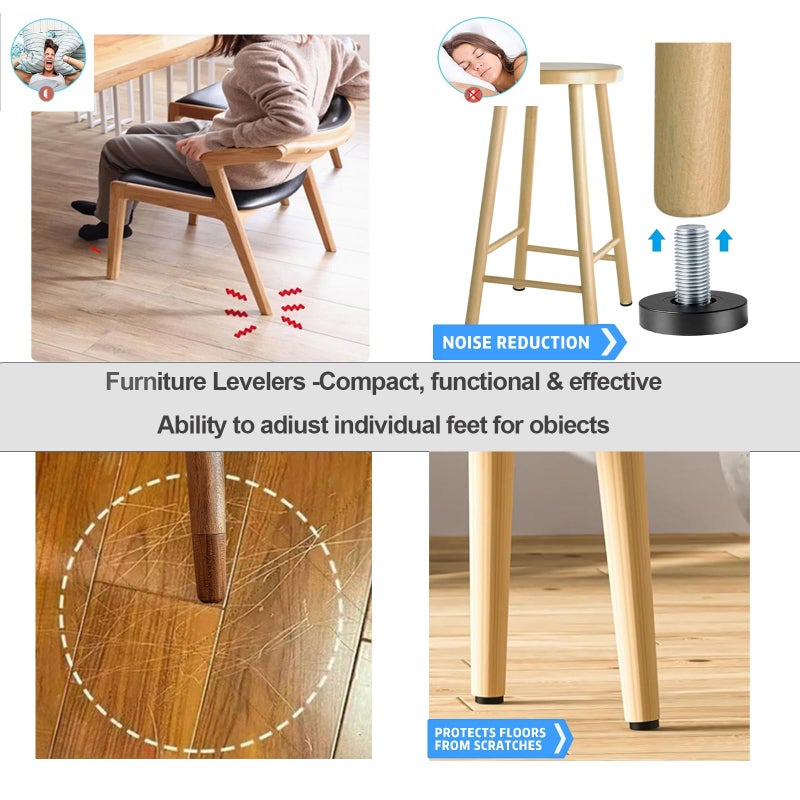 pulwury 12 Pcs 1/4" Thread Leveling Feet, Adjustable Furniture Feet Threaded Screw in for Table Leveling Feet Screw, for Table, Cabinets, Chairs, Stool Legs - Image 4