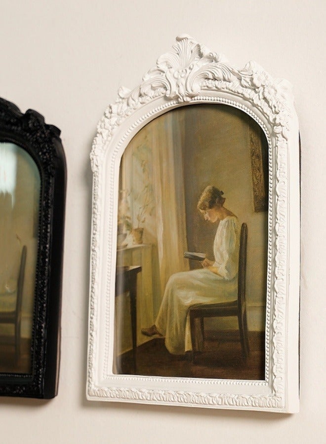 الأوروبية الرجعية منحوتة الراتنج الجدار شنقا إطار الصورة ديكور أبيض، ديكور المنزل، ديكور العيد - Image 3