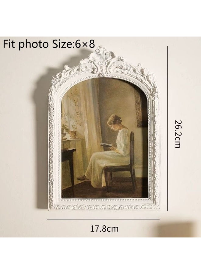 White European Retro Carved Resin Wall Hanging Photo Frame, Decorative Arch Picture Frame for Home Wall Decor,6×8 - Image 5