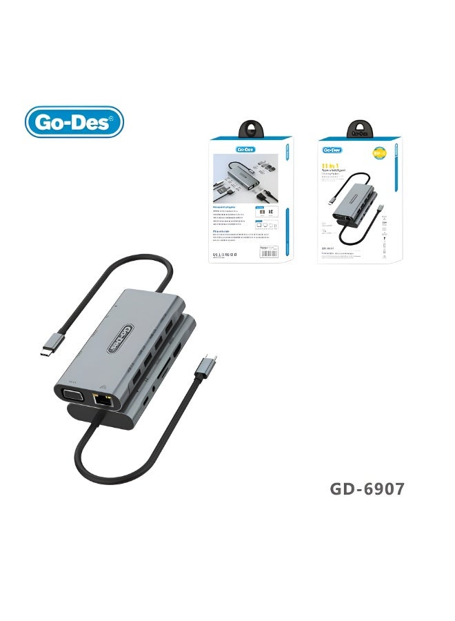 GO-DES 11-in-1 Multifunctional Docking Station with USB-C to Multiple Ports VGA, Type-C, 4K HDTV, RJ45, SD - Image 2