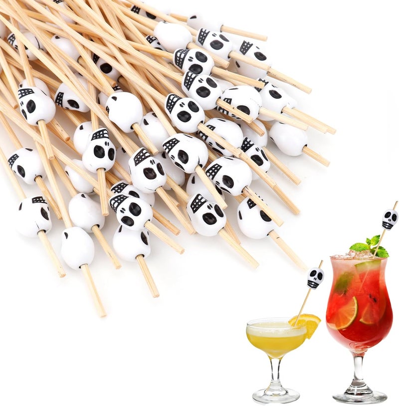 Leislam Skull Cocktail Picks, Skull Toothpicks, Halloween Toothpicks for Appetizers, Halloween Cocktail Picks, Bamboo Decorative Food Sandwich Skewers Drinks Dessert for Halloween Party Decorations Supplies - Image 1