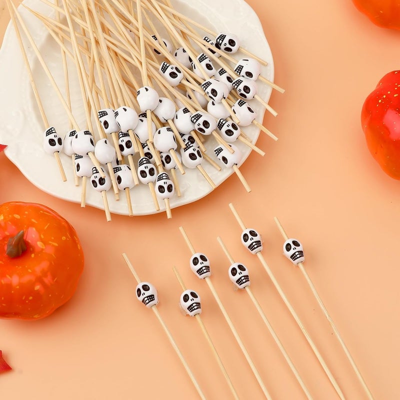 Leislam Skull Cocktail Picks, Skull Toothpicks, Halloween Toothpicks for Appetizers, Halloween Cocktail Picks, Bamboo Decorative Food Sandwich Skewers Drinks Dessert for Halloween Party Decorations Supplies - Image 3