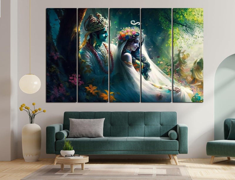 CN RETAILS Multiple Frames, Beautiful Wall art Radha krishna Painting for home decor Living Room, Bedroom, Office, Hotels, Wooden Framed Digital Painting (50inch x 30inch) mf318 (Desing-4) - Image 2