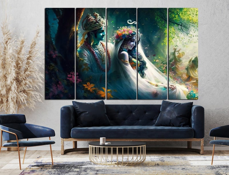 CN RETAILS Multiple Frames, Beautiful Wall art Radha krishna Painting for home decor Living Room, Bedroom, Office, Hotels, Wooden Framed Digital Painting (50inch x 30inch) mf318 (Desing-4) - Image 1