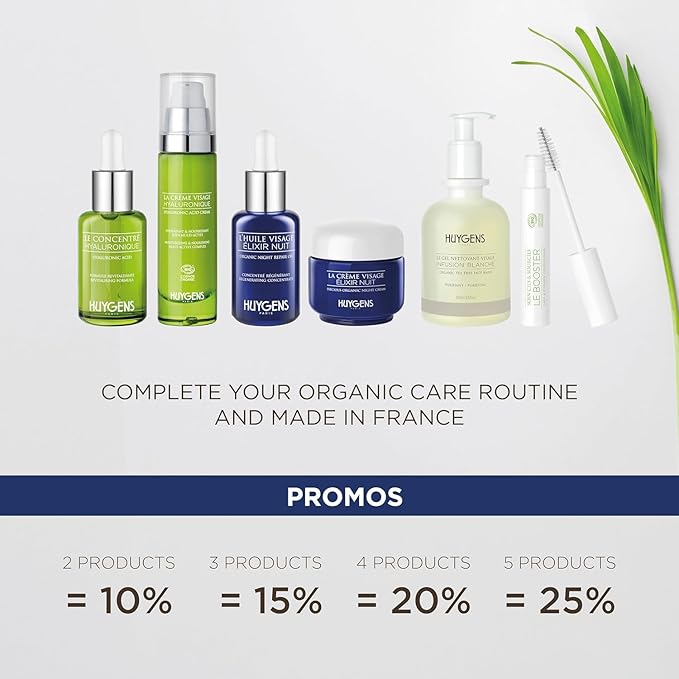 HUYGENS Elixir Night Oil Certified Organic 30mL Night Repair Oil Regenerating Concentrate 100 Natural Vegan Made In France