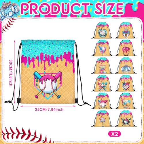 Woanger 24 Pcs Ice Cream Drip Baseball Drawstring Bags Bulk 1181x984 Inch Sport Party Favor Backpacks Baseball Gift Bags Waterproof Lightweight String Cinch Backpacks for Travel Sport Camp Party - Image 3