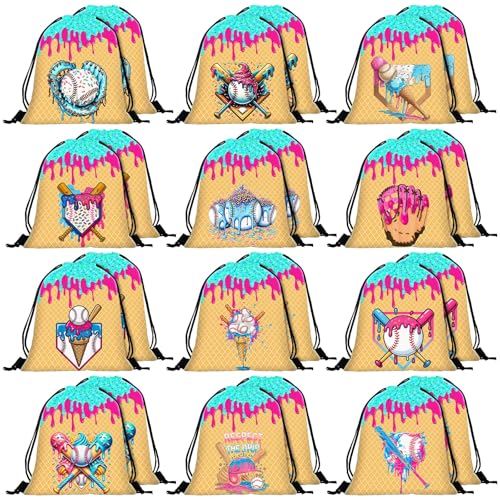 Woanger 24 Pcs Ice Cream Drip Baseball Drawstring Bags Bulk 1181x984 Inch Sport Party Favor Backpacks Baseball Gift Bags Waterproof Lightweight String Cinch Backpacks for Travel Sport Camp Party - Image 1