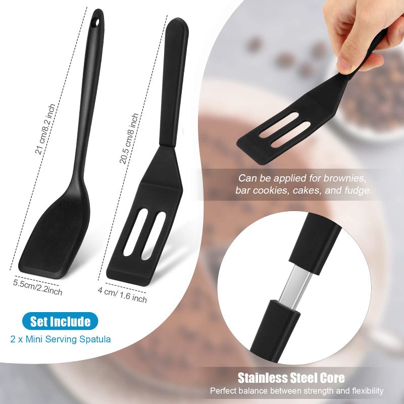 Patelai Patelai Mini Silicone Brownie Serving Spatula Flexible Nonstick Serve Turner Heat Resistant Cookie Slotted Spatula for Eggs in Small Frying Pan Cookie Batter Lemon Baked(Black  Red 4 Pieces)  - Image 4