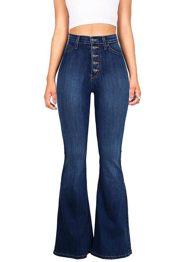 Skirt BL High Waisted Bell Bottom Jeans for Women Black Flare Jeans Retro Bootcut Jeans Stretch Wide Leg Denim Pants, 01 Dark Blue, 8 - Image 1