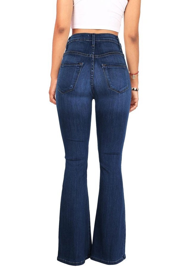 Skirt BL High Waisted Bell Bottom Jeans for Women Black Flare Jeans Retro Bootcut Jeans Stretch Wide Leg Denim Pants, 01 Dark Blue, 8 - Image 2