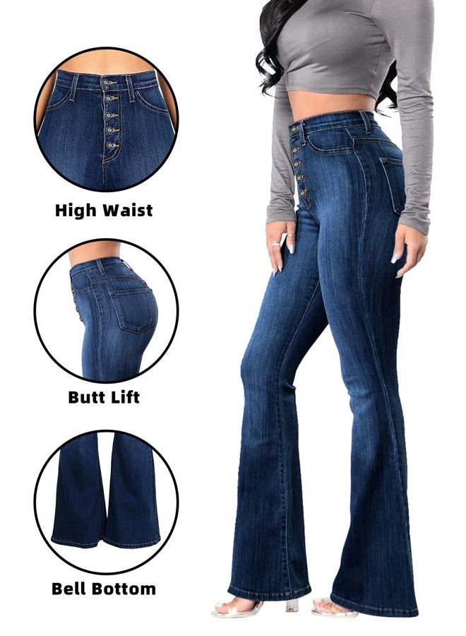 Skirt BL High Waisted Bell Bottom Jeans for Women Black Flare Jeans Retro Bootcut Jeans Stretch Wide Leg Denim Pants, 01 Dark Blue, 8 - Image 4