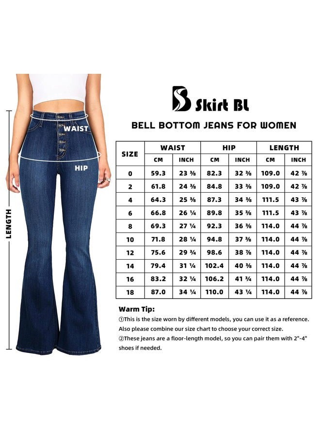 Skirt BL High Waisted Bell Bottom Jeans for Women Black Flare Jeans Retro Bootcut Jeans Stretch Wide Leg Denim Pants, 01 Dark Blue, 8 - Image 5