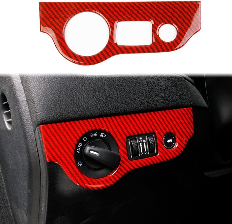 crosselec Red Carbon Fiber Headlight Switch Button Panel Sticker Trim for Dodge Charger 2011+/Chrysler 300 2015-2021 - Image 1
