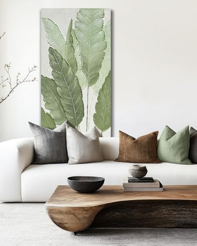 AntExpanse Galleryquality 100 HandPainted 3D Textured Canvas Wall Art with Wooden Frame Modern Large Green Leaf Oil Painting for Living Room Bedroom Dining Room Wall Decor 24x48inch Framed - Image 3