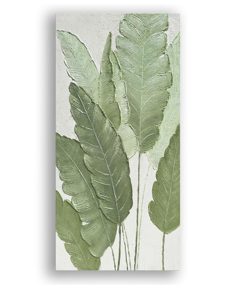 AntExpanse Galleryquality 100 HandPainted 3D Textured Canvas Wall Art with Wooden Frame Modern Large Green Leaf Oil Painting for Living Room Bedroom Dining Room Wall Decor 24x48inch Framed - Image 2