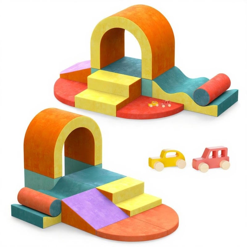 Yaofala 10 PCS Color Foam Climbing Blocks for Toddlers, Soft Play Set with Toy Car, Climbing Blocks for Toddlers 1-3, Indoor Climb and Crawl Soft Play Set - Image 1