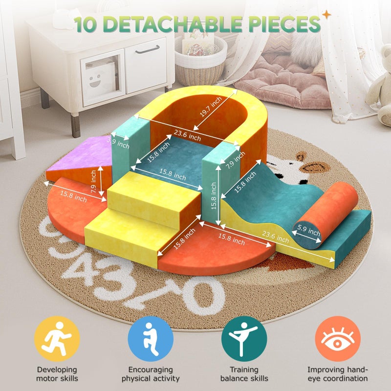 Yaofala 10 PCS Color Foam Climbing Blocks for Toddlers, Soft Play Set with Toy Car, Climbing Blocks for Toddlers 1-3, Indoor Climb and Crawl Soft Play Set - Image 2