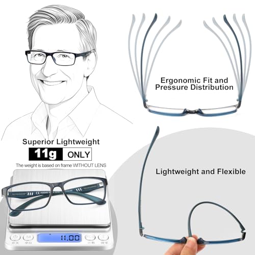 CARA OPTICAL CARA Extremely Lightweight Progressive Multifocus Reading Glasses for Men No-Line Blue Light Blocking Computer Readers 2Pack, 2.00x - Image 5