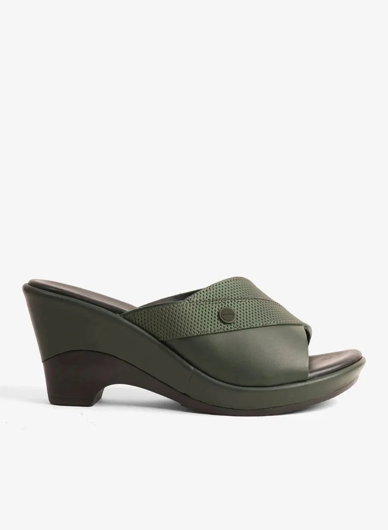 Comfort Plus COMFORT PLUS SUPORTIVE LEATHER MULES WITH LOW HEEL GREEN