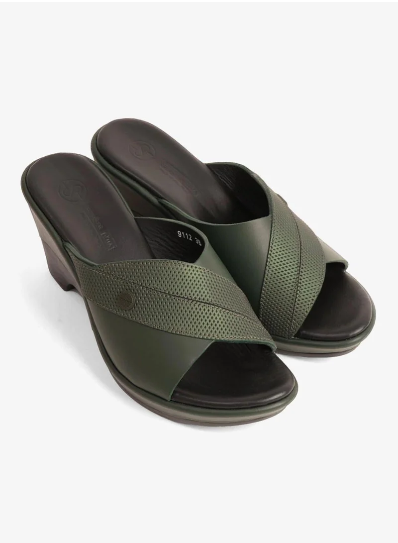 Comfort Plus COMFORT PLUS SUPORTIVE LEATHER MULES WITH LOW HEEL GREEN