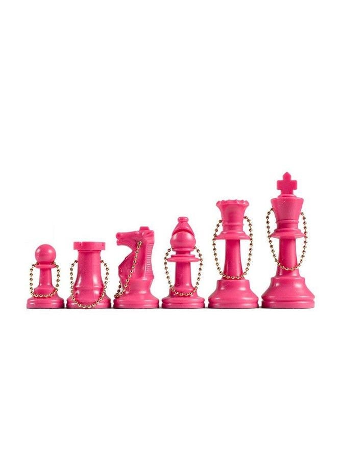WE Games Bulk Keychain Chess Set 17 Pink Plastic Chess Pieces W/Chain Key Ring Cute Keychain Accessories Keychain For Men Car Keys Keychain  - Image 1