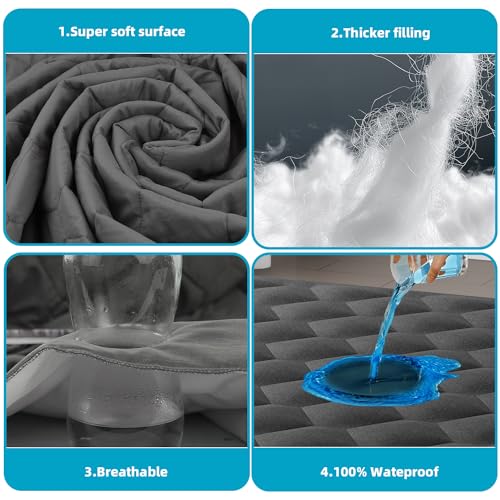 Kmall Waterproof King Mattress Protector, Noiseless King Size Mattress Pad with Deep Pocket Fitted Up to 8-21 inches, Soft & Breathable Bed Mattress Cover Washable for Home, Bedroom, Hotel (Gray) - Image 2