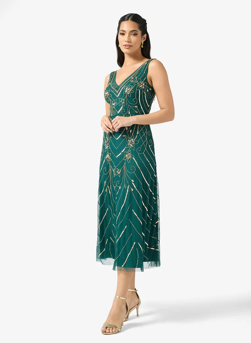 Embellished V-Neck Maxi Dress