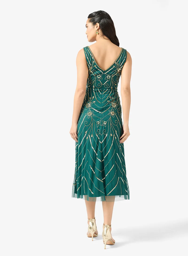 Adrianna Papell Embellished V-Neck Maxi Dress