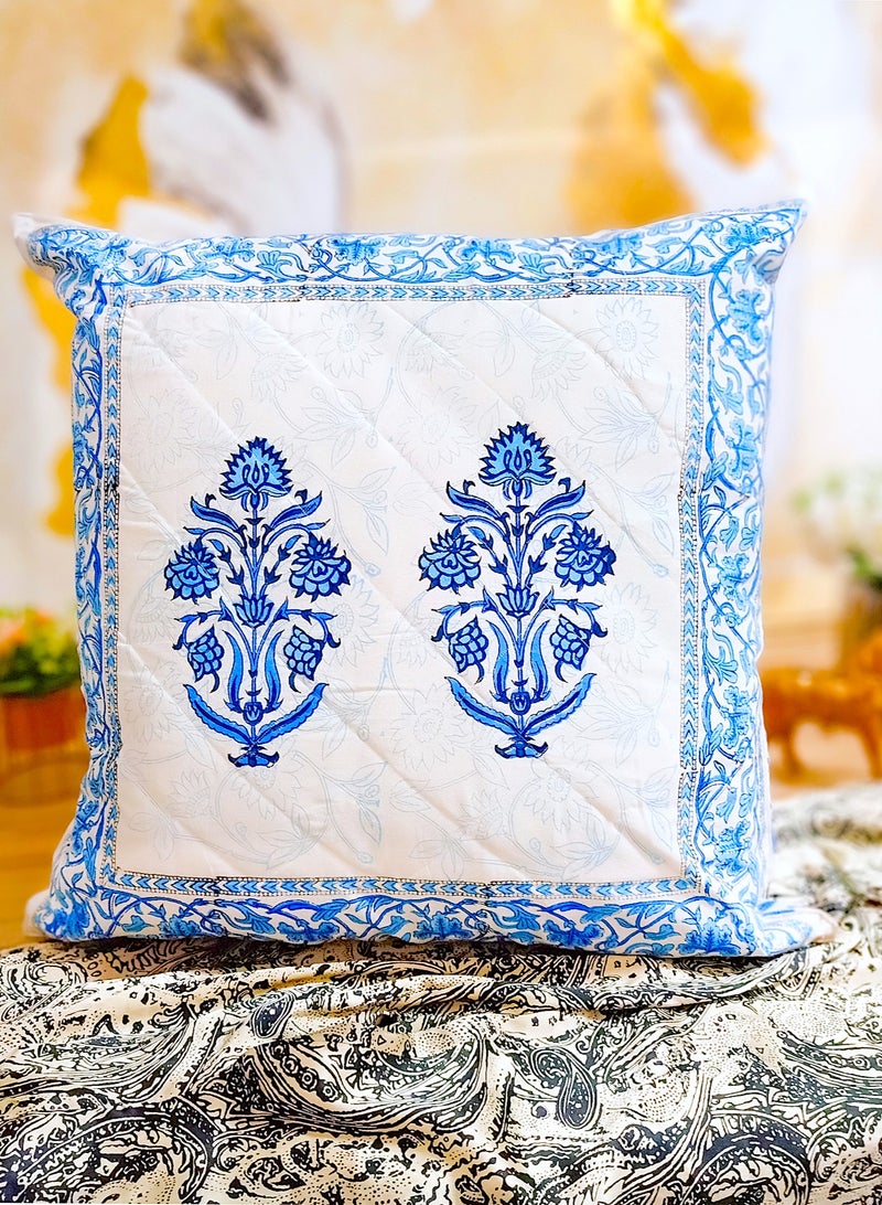 أوجريا غطاء وسادة مبطن من القطن العضوي بطبعات يدوية من سالفيا أزرق 65 سم × 65 سم - Image 1