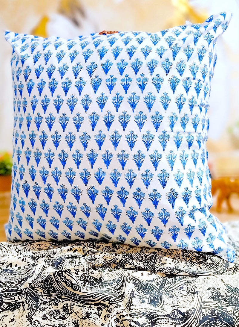 أوجريا غطاء وسادة مبطن من القطن العضوي بطبعات يدوية من سالفيا أزرق 65 سم × 65 سم - Image 2