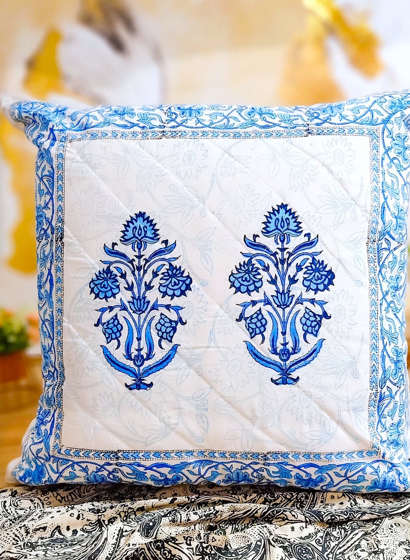 أوجريا غطاء وسادة مبطن من القطن العضوي بطبعات يدوية من سالفيا أزرق 65 سم × 65 سم - Image 3