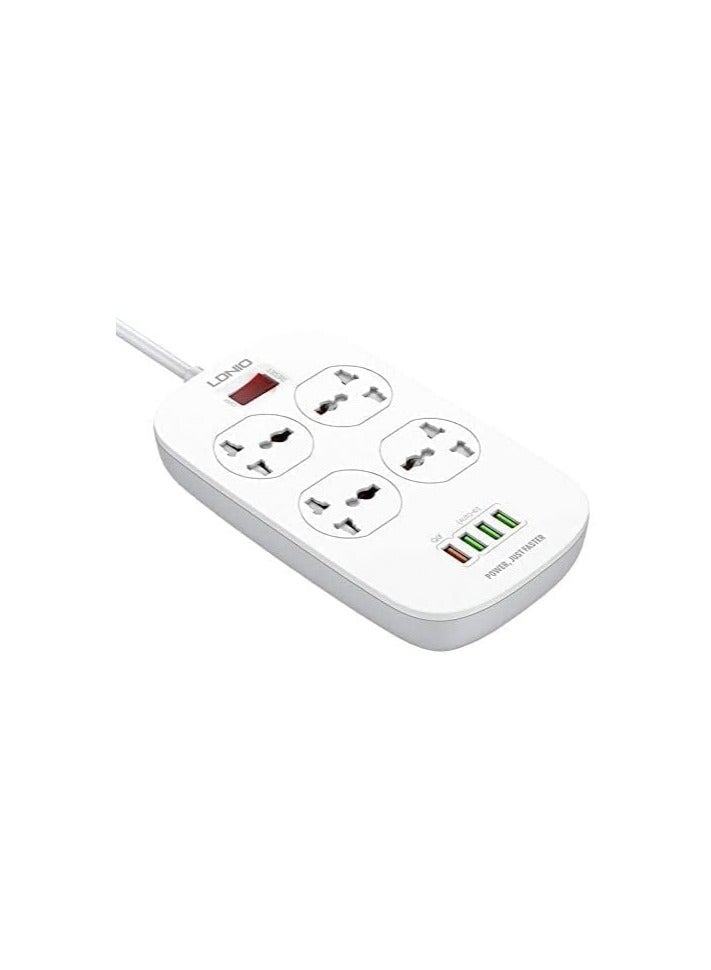 متوافق مع مقبس الطاقة LDNIO SC4407 EU Defender Series المزود بـ 4 منافذ USB وكابل 2 متر - أبيض  - Image 1