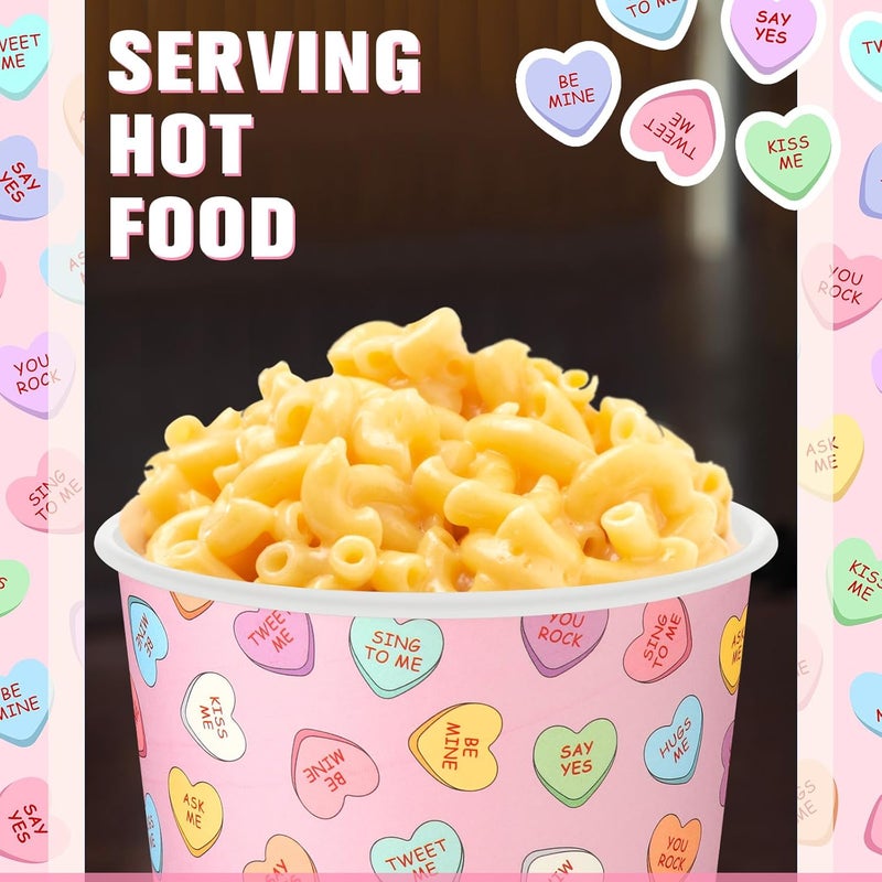 Hsei 50 Pcs 16oz Valentine's Day Ice Cream Cups Disposable Paper Snack Bowls Conversation Heart Supply Dessert Yogurt Cup for Valentines Party Wedding Birthday Supplies for Hot Cold Drink - Image 4
