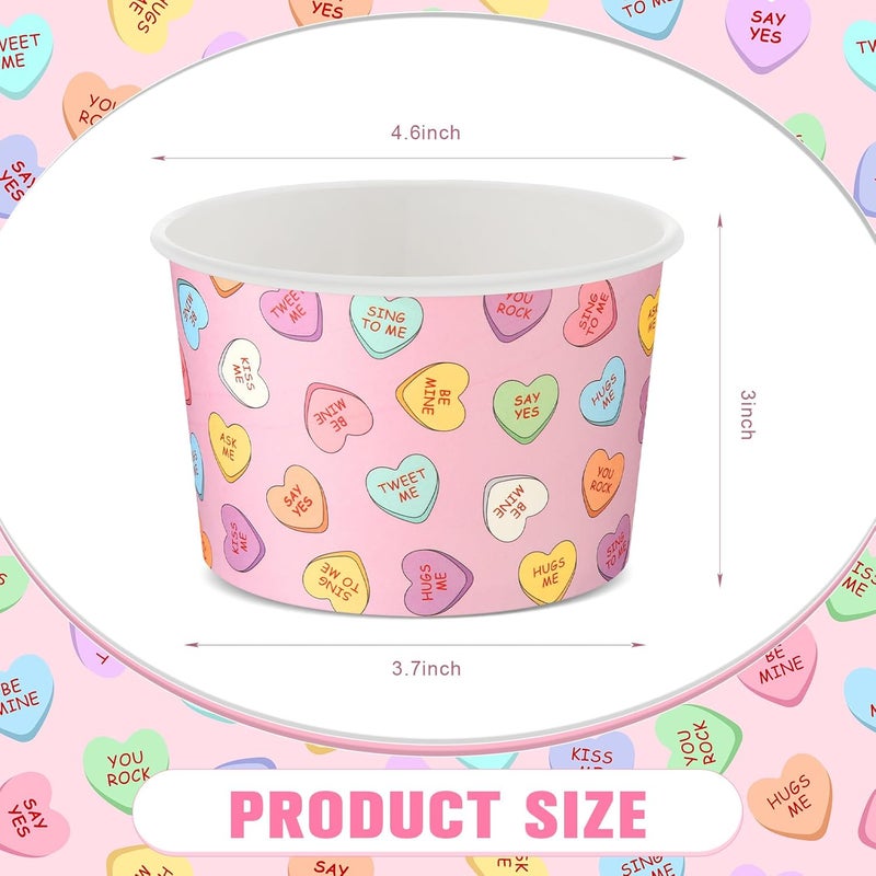 Hsei 50 Pcs 16oz Valentine's Day Ice Cream Cups Disposable Paper Snack Bowls Conversation Heart Supply Dessert Yogurt Cup for Valentines Party Wedding Birthday Supplies for Hot Cold Drink - Image 2