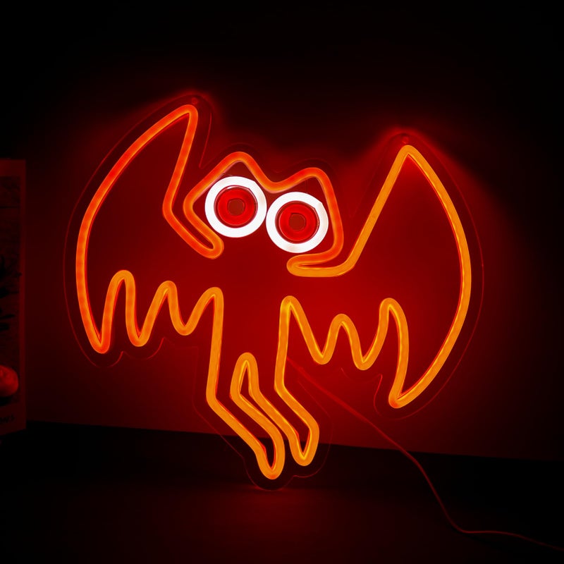 qbanziou Mothman Neon Signs for Wall Decorï¼ŒLed Neon Light for Bedroom Office Partyï¼ŒChristmas Gifts for Children - Image 1