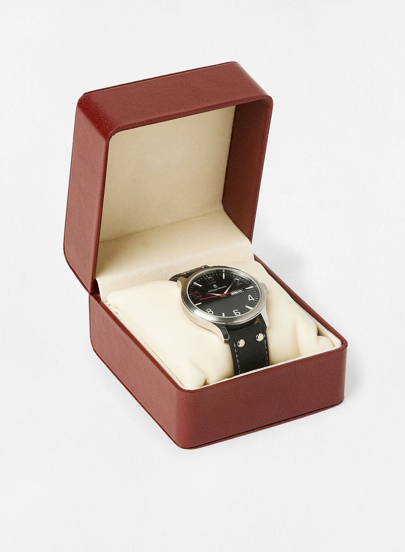 Philippe Moraly Leather Strap Analog Wrist Watch L1113WBB - 45mm - Black - Image 5