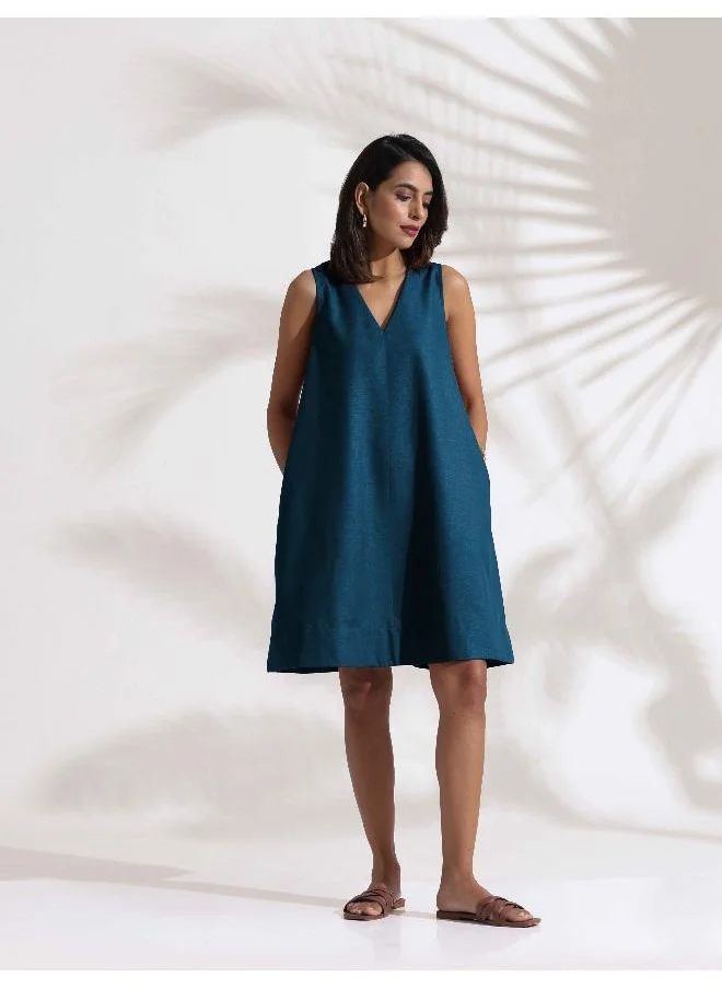trueBrowns trueBrowns Dark Blue Cotton Blend Short Dress