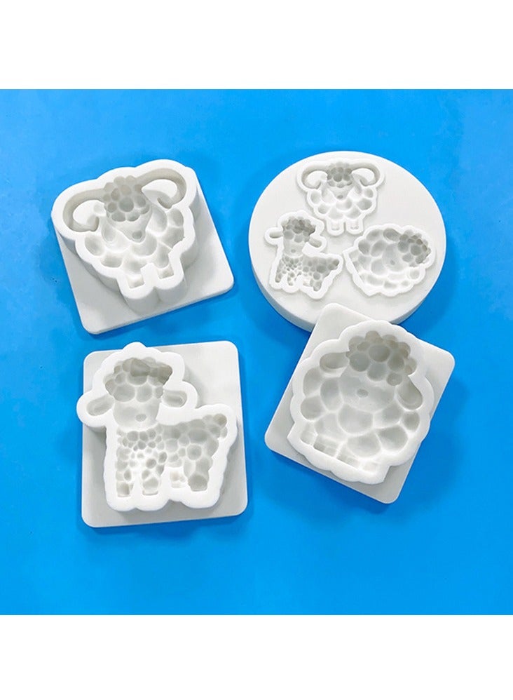 xozgdovg 3D animal Sheep silicone mold cake decoration Goat Fondant chocolate cake candy mold 4-piece set