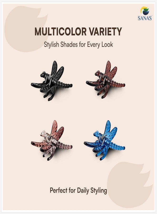 Sanas Hair Clips For Girls (4Pcs) Chic Dragonfly Clutchers For Hair Clips For Women Stylish Claw Clips For Women Aesthetic Cute Hair Accessories Fashion Accessories For Girls Teenage (4Pcs) (4 Shades) - Image 5