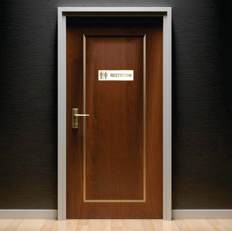 Sign Studio Premium White & Golden Finish Acrylic Restroom Door Sign – 10 x 3 Inch Easy Mount Self-Adhesive Tape Signage for Hotel, Office, Corporate, Business, Resort & Society - Image 1