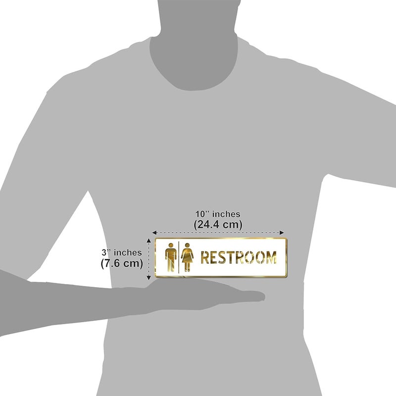 Sign Studio Premium White & Golden Finish Acrylic Restroom Door Sign – 10 x 3 Inch Easy Mount Self-Adhesive Tape Signage for Hotel, Office, Corporate, Business, Resort & Society - Image 2