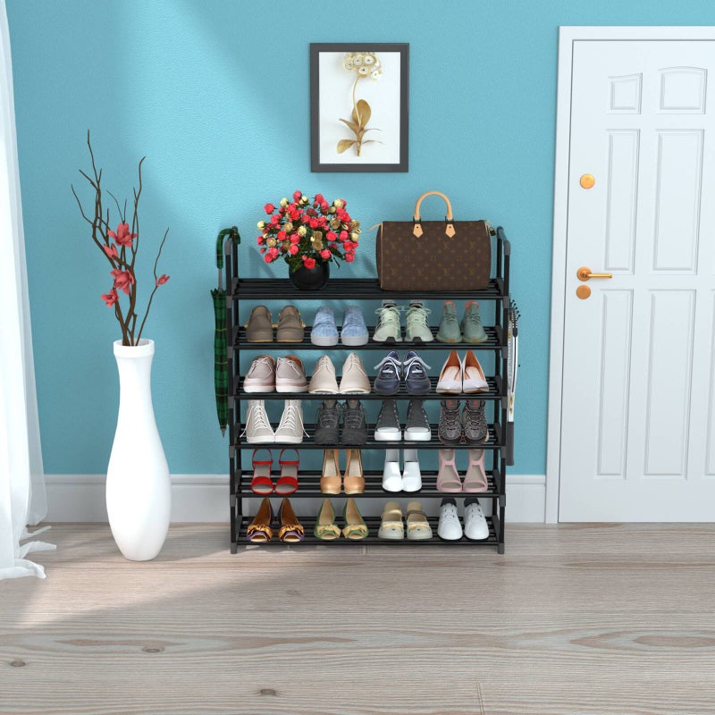 Hsscblet 6 Tiers Metal Shoe Rack,Adjustable Shoe Shelf Storage Organizer with Hooks,Stackable Boot & Shoe Storage,for Entryway,Hallway,Closet,Black - Image 3