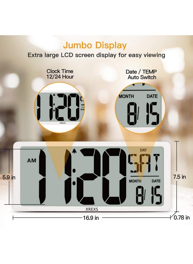 XREXS XREXS Large Digital Wall Clock with Backlight, 16.9 Inch Jumbo LCD Screen with Time/Calendar/Temperature Display, Alarm Clocks for Bedroom Home Decor, Count Up & Down Timer (Batteries Included)  - Image 3
